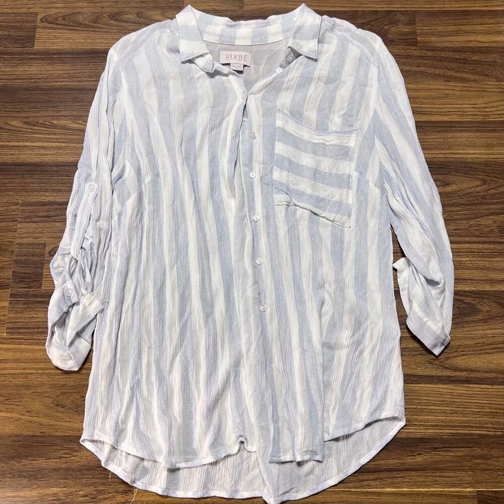 Vixbe Women's Small Blue Striped Button Up Shirt